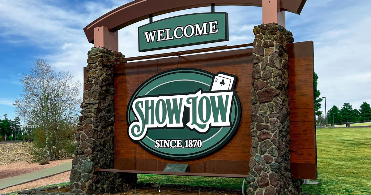 Show Low, Arizona Welcome Sign for Motorists