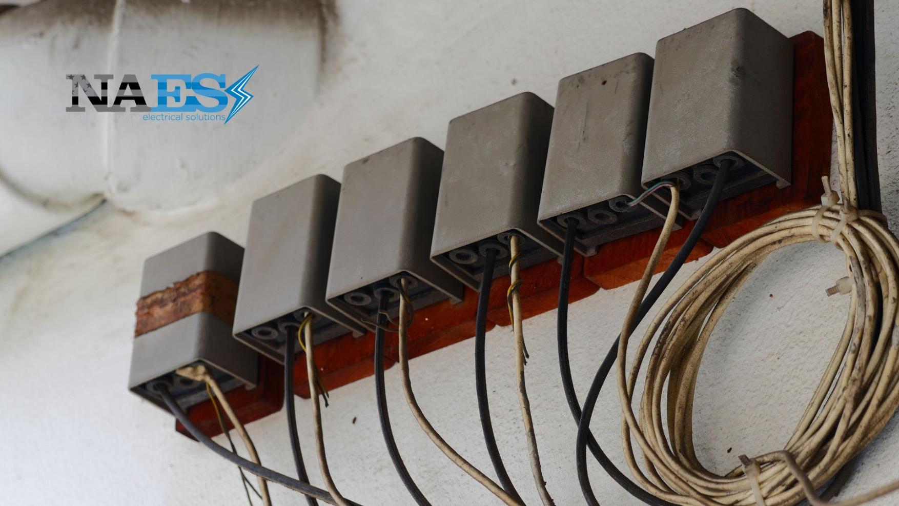 Outdoor electrical wiring and connections exposed to weather and moisture